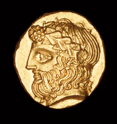 Zeldzame oude Griekse munt, goud, Thasos hemidrachme, Dionysus God van de Wijn ca. 380 v.Chr. door Unbekannter Künstler