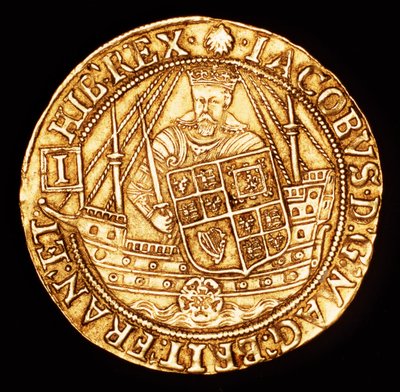 Zeldzame munt, Engeland gouden Spur Ryal, Koning James I op schip met schild door Unbekannter Künstler