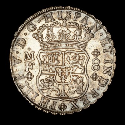 Zeldzame zilveren munt, Spaans Amerika Koning Ferdinand VI, 8 Reale, gekroond schild met Spaanse wapens 1740 door Unbekannter Künstler