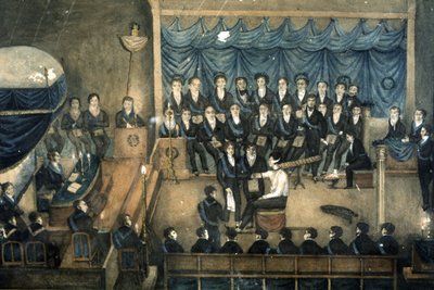 Ontvangst van een metselaar in een Loge, ca. 1820 door Unbekannter Künstler