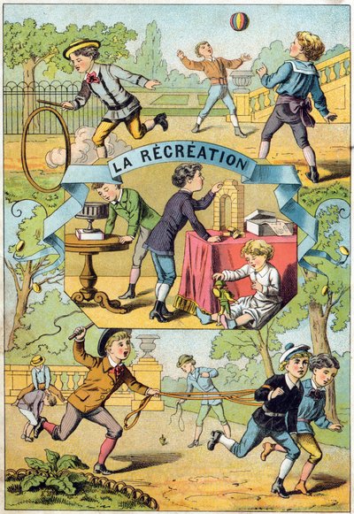 Recreatie op het schoolplein (uit Alphabet des petits ecoliers) door Unbekannt