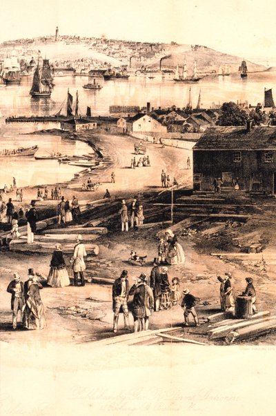Rechterkwartier detail van gravure van Portland Harbour door Unbekannter Künstler