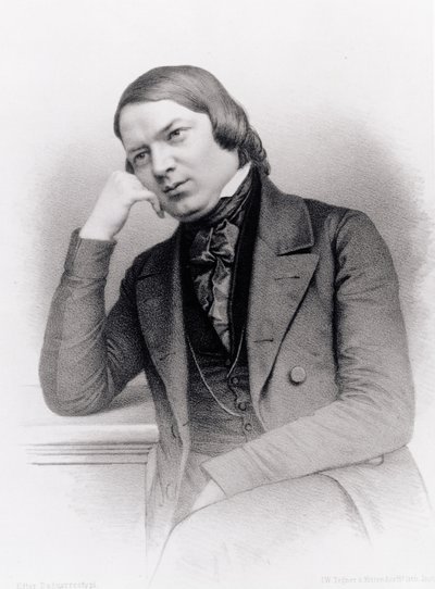 Robert Alexander Schumann, Duitse componist, gegraveerd door Isaac Wilhelm Tegner en Johann Adolf Kittendorff, naar een daguerreotype door Unbekannt