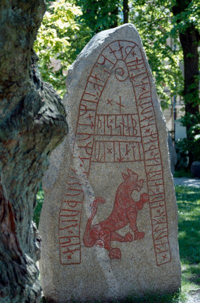 Runensteen, Lund, Zweden. Viking beschaving. door Benjamin Baud
