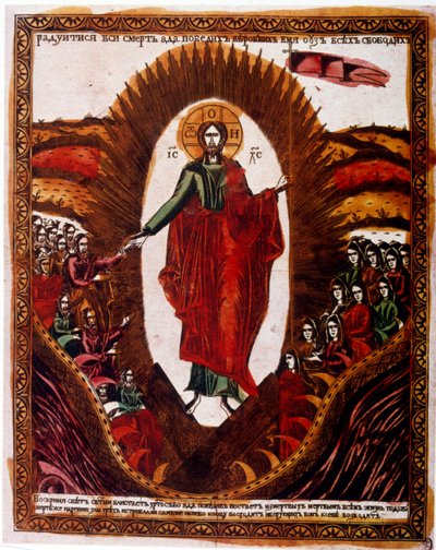 Russische 19e-eeuwse illustratie die de opstanding van Christus uitbeeldt, ca. 1840 door Unbekannter Künstler