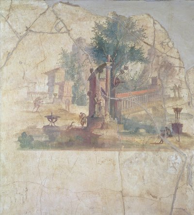 Sacro-idyllisch Landschap, van de Villa van Agrippa in Boscoreale, eeuw na Christus door Unbekannt