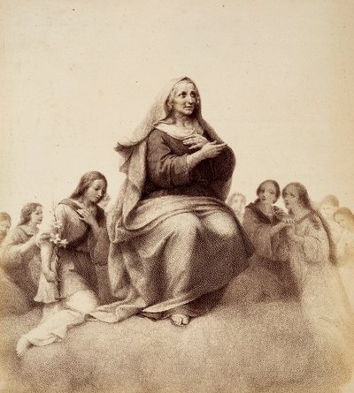Sint Anna aanschouwt tevreden haar dochter. Illustratie van Canto XXXII in Paradiso van De Goddelijke Komedie door Dante Alighieri door Unbekannter Künstler