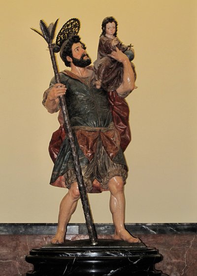 Sint Christoffel - Polychrome standbeeld, barokkunst door Unbekannter Künstler
