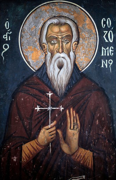 Heilige Sozomene, Byzantijnse fresco uit de 14e eeuw Nathex, oostmuur Phorbiotissa Maagdkerk, Asinou Unesco-site Troodos, Cyprus door Unbekannt