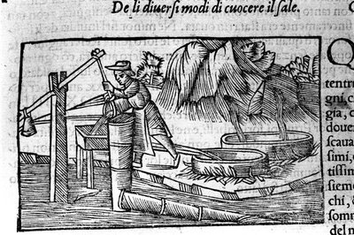 Zoutproductie: koken. Gravure door Olaus Magnus (1490 - 1557), Zweedse geestelijke en geograaf, 
