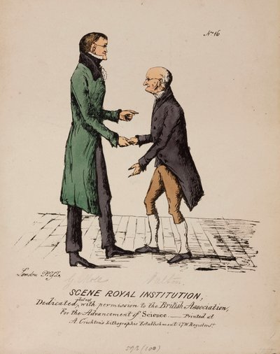 Scène Royal Institution: Gerrit Moll en John Dalton, ca. 1831-1840 door Unbekannt