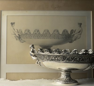 Zilveren snijtekening gemaakt door Jean Baptiste Claude Odiot (1753-1850) en de reproductie ervan. Begin 19e eeuw door Unbekannt