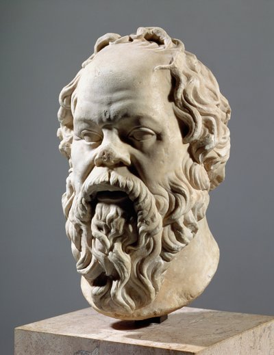 Socrates, marmeren hoofd, kopie van een bronzen beeld uit het Pompeion in Athene, gemaakt door Lysippus, Klassiek Grieks, c.330 v.Chr. door Unbekannt
