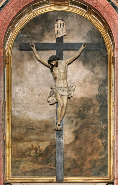 Altaar van het Kruisbeeld, houten kruisbeeld door Giacomo Bertesi 1687 door Unbekannt