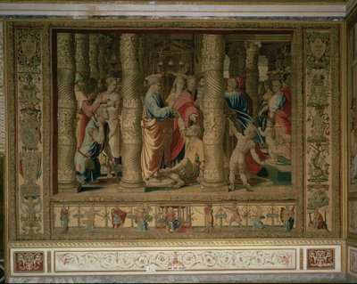 St. Petrus en St. Johannes genezen een kreupele bij de poort van de tempel door Unbekannt