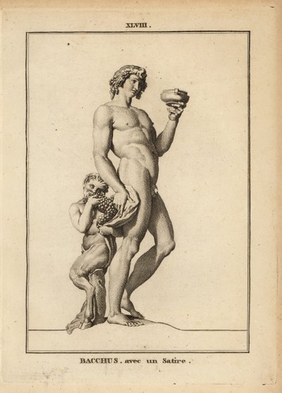 Standbeeld van Bacchus, de Romeinse god van de wijn, naakt met een sater door Unbekannt