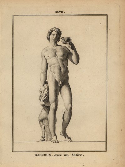 Standbeeld van Bacchus, de Romeinse god van de wijn, naakt met een sater door Unbekannt