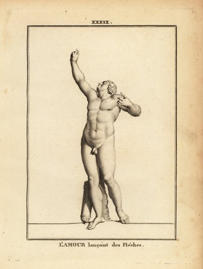 Standbeeld van Eros, Griekse god van de liefde, naakt met koker, onzichtbare pijlen afschietend met een onzichtbare boog door Unbekannt