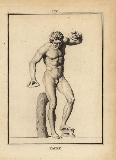 Standbeeld van een Faun op een Bacchanaal feest met bekkens en scabellum door Unbekannt