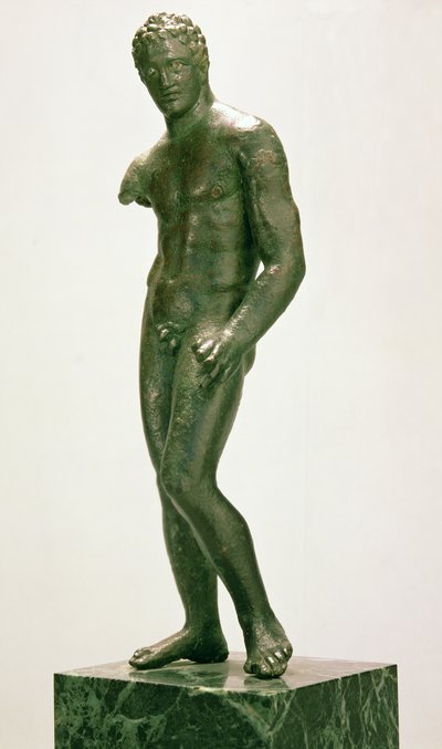 Statuette van een mannelijke bokser, Grieks, ca. 400-375 v.Chr. (brons) door Unbekannt