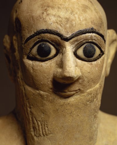 Beeldje van de ambtenaar of rentmeester Ebih-Il die de godin Ishtar aanbidt, detail van het hoofd, uit Mari, Midden-Eufraat, ca. 2500 v.Chr. (detail) door Unbekannt