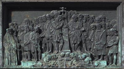 Straatsburg, Bas-reliëf van de sculptuur van Gutenberg. Europa door William M. Timlin
