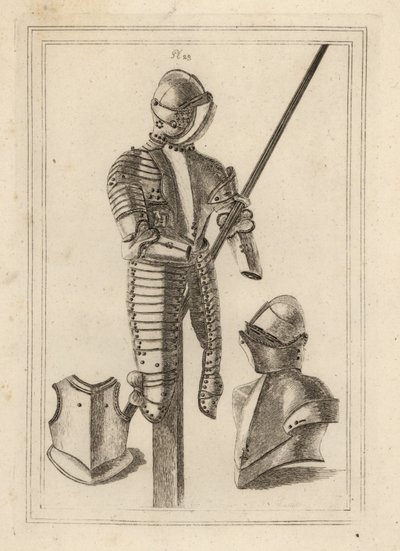 Harnas voor steekspel met grote bescherming en lanssteun uit de Tower of London 1, helm en grote bescherming 2, borststuk van een kuras 3 door Unbekannt