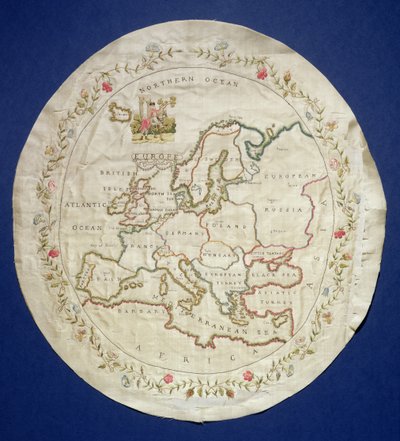 Sampler met een kaart van Europa, Engels, laat 18e eeuw door Unbekannt