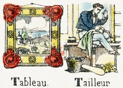 T - Tableau Tailleur - Kindervermaak Alfabet ca. 1890 (lithografie) door Unbekannt