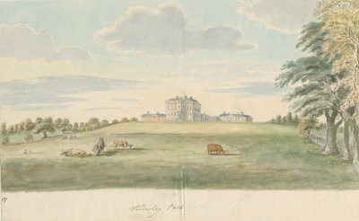 Teddesley Hall: aquarel, nd [laat 18e eeuw] door Unbekannt