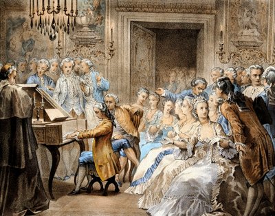 De Oostenrijkse componist Wolfgang Amadeus Mozart (1756-1791) op 14-jarige leeftijd die Gregorio Allegri
