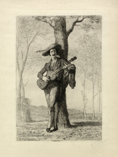 De Gitarist, Frankrijk, ca. 1870 (gravure) door Unbekannter Künstler