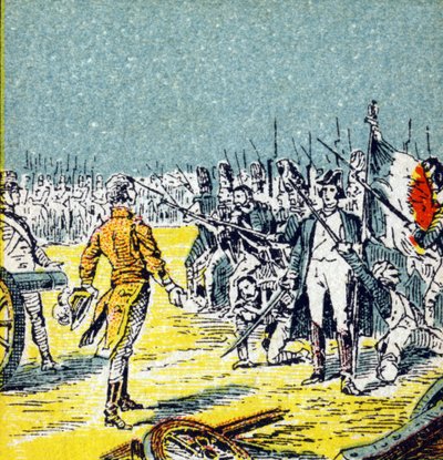 De Honderd Dagen: Nederlaag van Napoleon I Bonaparte bij Waterloo in 1815. Gravure in "Histoire de France". Serie reclamebeelden uitgegeven namens Louit, circa 1920. door Unbekannt