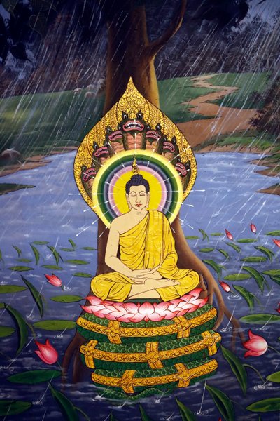 Het Leven van de Boeddha, Siddhartha Gautama, Muurschildering, Wat Botum tempel, Phnom Penh, 2022 door Unbekannter Künstler