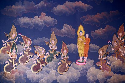 Het Leven van de Boeddha, Muurfresco, Wat Botum tempel, Phnom Penh, 2022 door Unbekannter Künstler