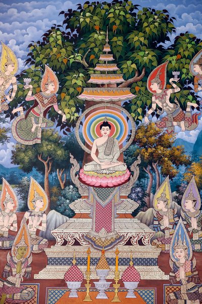 Het Leven van de Boeddha, Muurfresco, Wat Maniratanaram klooster, Phnom Penh, 2022 door Unbekannter Künstler