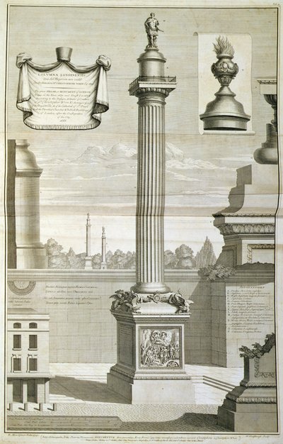 Het monument ontworpen door Christopher Wren door Unbekannt