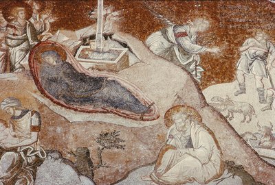 De Geboorte, uit het Chora-klooster, Byzantijns, ca. 14e eeuw (mozaïek) door Unbekannt