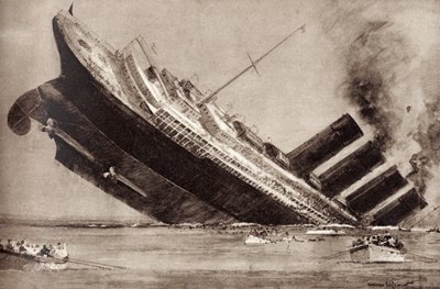 Het zinken van de Lusitania door Unbekannter Künstler