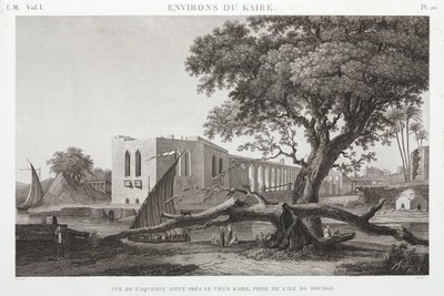 Het aquaduct in Oud Caïro, vanaf het eiland Roudah, Egypte, ca. 1798 door Unbekannt