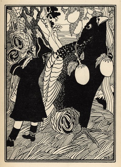 De baron ontdekt de grote vogels en rotis aan de bomen in de Verenigde Staten. Illustratie door William Strang (1859-1921) en JB Clark uit 
