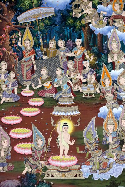 De geboorte van de baby Siddhartha, muurschildering, Wat Maniratanaram klooster, Phnom Penh, 2022 (foto) door Unbekannter Künstler