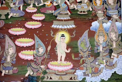 De Geboorte van de Baby Siddhartha, Muurfresco, Wat Maniratanaram klooster, Phnom Penh, 2022 door Unbekannter Künstler