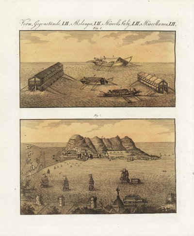 De drijvende batterijen van het Britse leger in Gibraltar in 1782 door Unbekannter Künstler