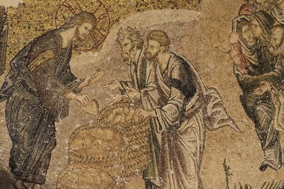 De vermenigvuldiging van broden, mozaïek, Chora kerk museum door Unbekannt