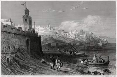 De pittoreske haven van de versterkte stad Tanger in de 19e eeuw, in het boek over de Middellandse Zee door Louis Enault, een Franse journalist en reiziger door Unbekannt