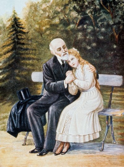 Therese van Lisieux vraagt haar vader Louis Martin om het klooster in te gaan, illustratie door Unbekannter Künstler
