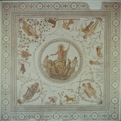 Triomf van Neptunus en de Vier Seizoenen, Romeins, uit La Chebba, 4e eeuw na Christus (mozaïek) door Unbekannt