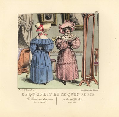 Twee dames die zich voor een spiegel in een salon aankleden door Unbekannter Künstler