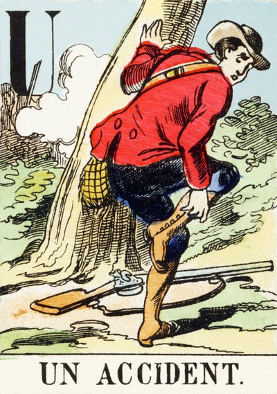 U: Een ongeluk - Het Jachtalfabet, ca. 1890 (gravure) door Unbekannt